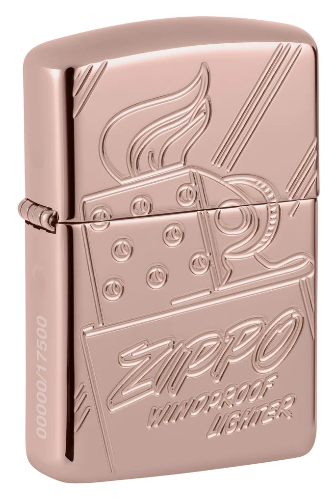 Zippo Script Logo Rose Gold Armor Zippo Lighter limited to 17500